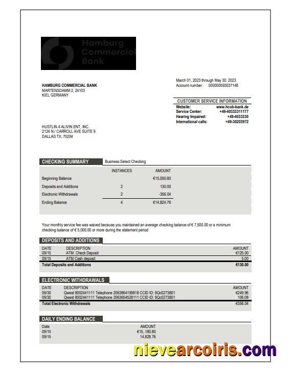 Hamburg Commercial Bank enterprise account statement